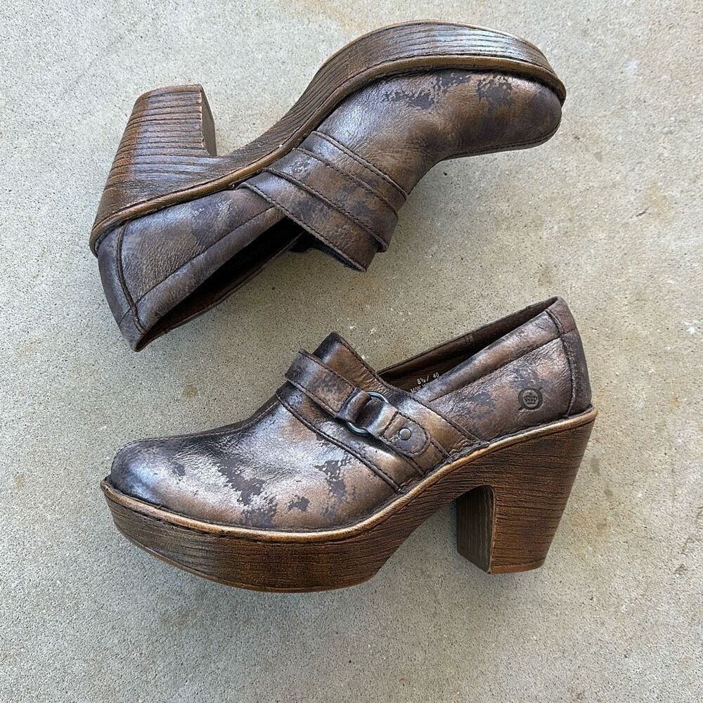 Born Haddon Clog Metallic Bronze Distress Shoes Women’s Size 8.5